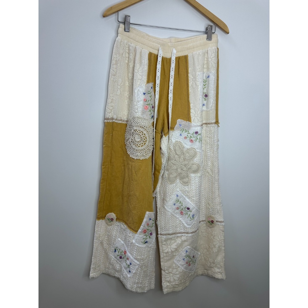 POL Patchwork Floral Embroidered Crochet Lace Cami Top & Wide Leg Pants Set S - Picture 8 of 16